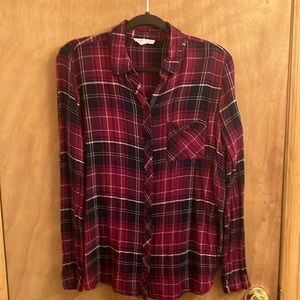 Beach lunch lounge plaid flannel long sleeve shirt woman’s size small